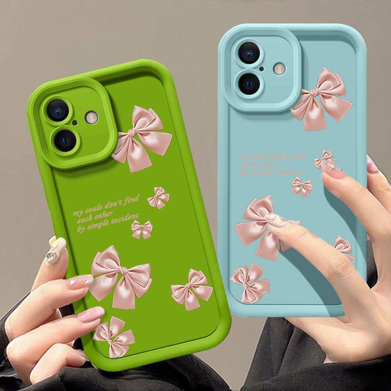 Pink Bowknot Pattern TPU Soft Matte Phone Case For iPhone 16 Pro Max 15 Pro 14 13 12 11 XR XS Shockproof Lens Protection Bumper Cover