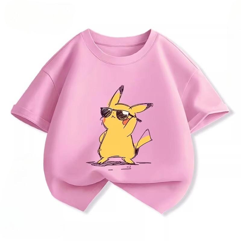 Potdemiel Summer New Pikachu Print Children's Pure Cotton T-Shirt, Boys and Girls, Comfortable and Breathable Children's T-Shirt