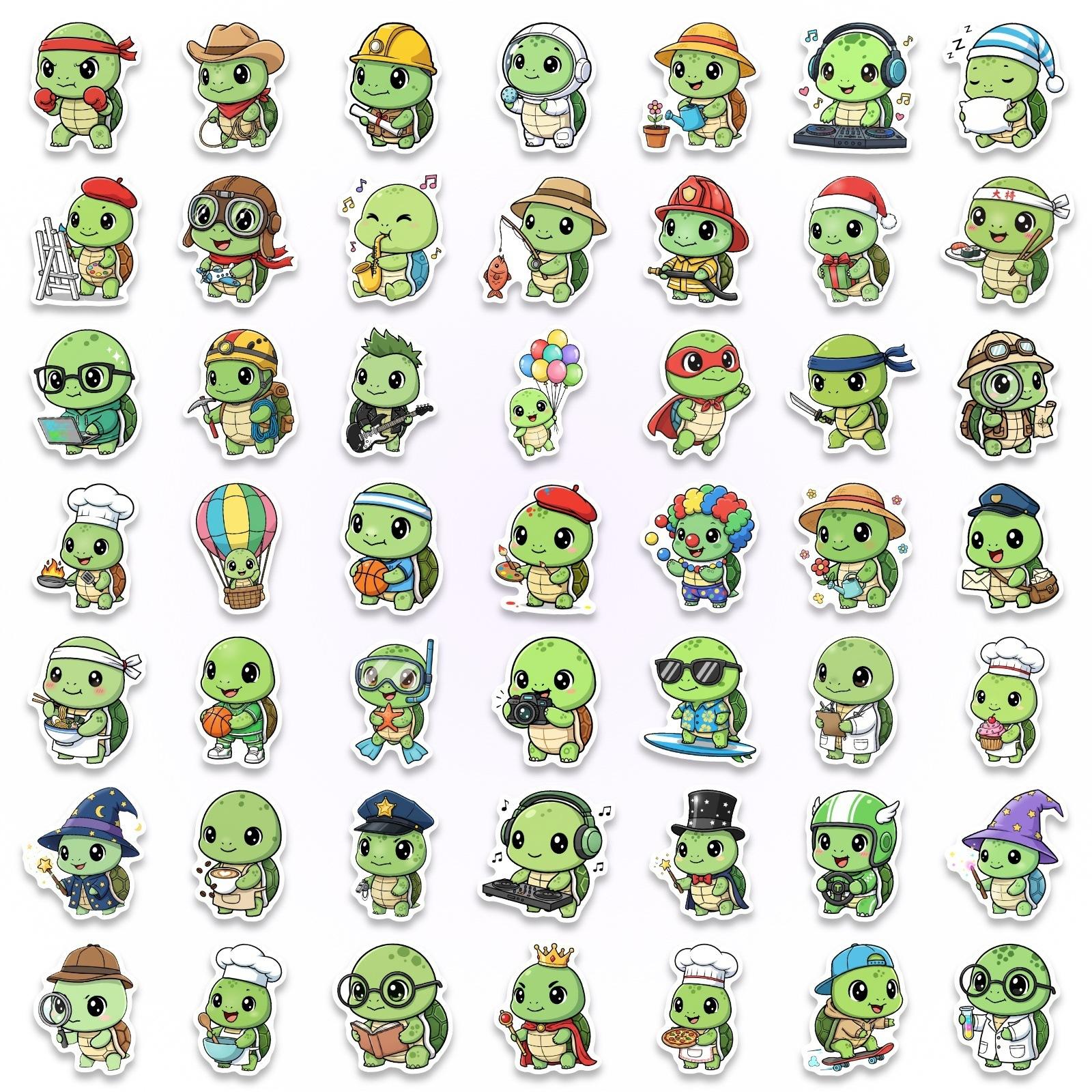 

50/100Pcs Cartoon Cute Funny Silly Turtle Stickers, DIY Game, for Cup Phone Stationery Box Notebook File Folder Helmet Car Decal