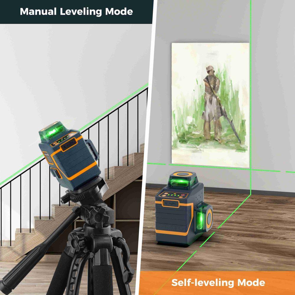 CIGMAN CM-701SE 3x360° 12 Linien Laser-Wasserwaage, selbstnivellierend, 3D grünes Kreuz, mit Fernbedienung und magnetischer L-förmiger Halterung