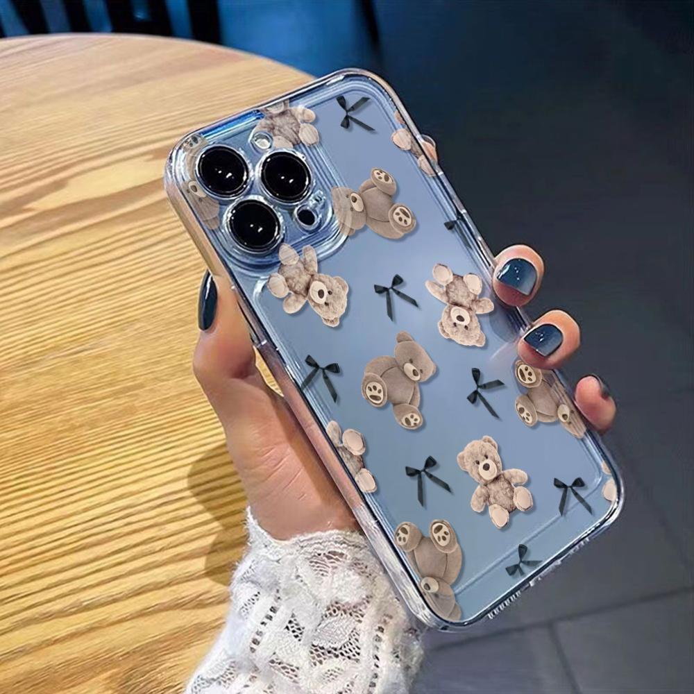 Cute Teddy Bear Bow Transparent Case For Samsung Galaxy S26 S25 S24 Ultra S23 FE S22 S21 S20 Plus A73 A72 A71 A53 A52 A51 Cover