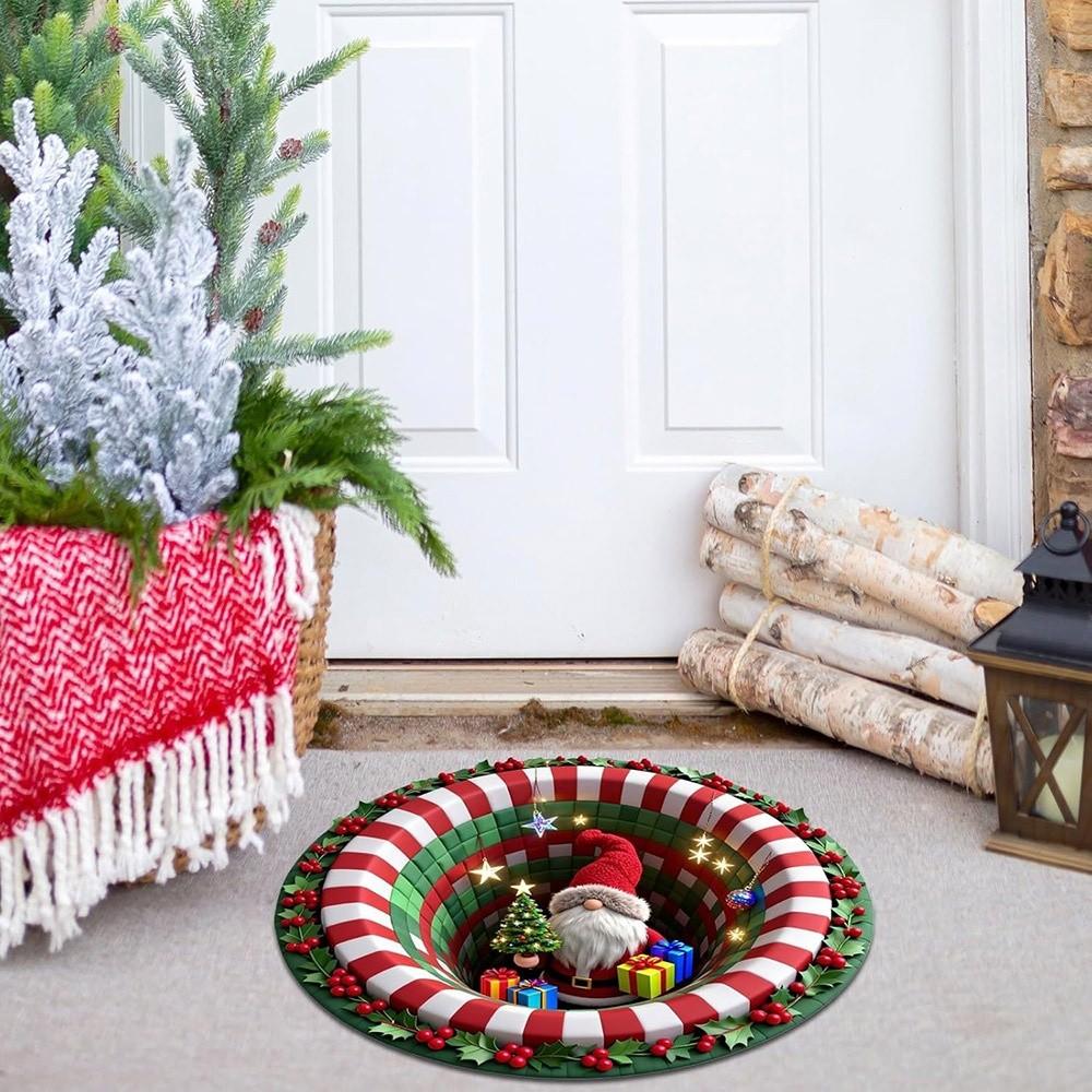 Imitation Cashmere Christmas Round Carpet 60*60cm Santa Claus Floor Mat Entrance Carpet  Home Decor