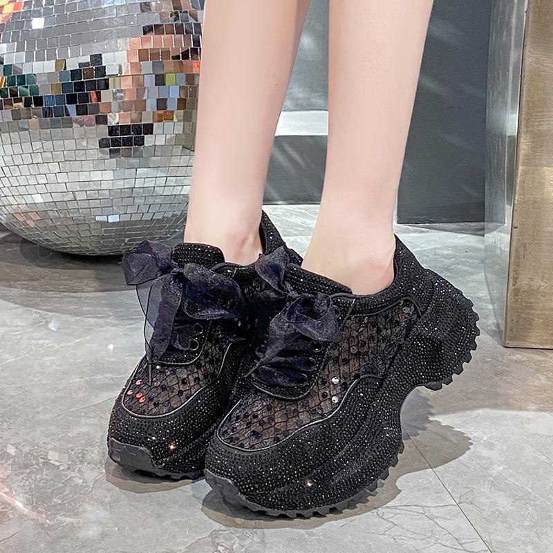 Fashion Women Shiny Rhinestones Shoes Summer Breathable Mesh Casual Sneakers Women Sport Shoes Platform Luxury Shoes zapatos mujer