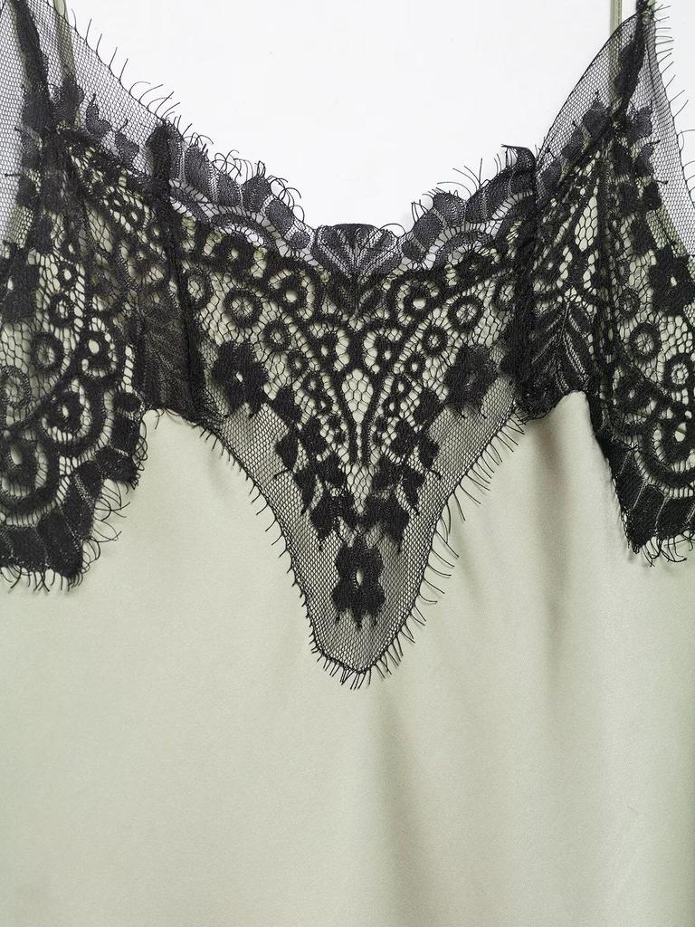 Spring 2026 European & American Lace Trim Camisole Maxi Dress with Sexy Slit