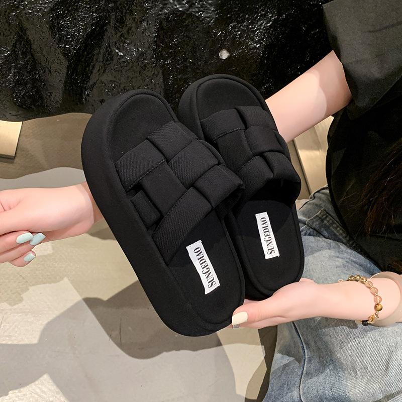 Thick-bottomed Woven Slippers Women's New Open-toed and Versatile Outer Wear In Summer 2025, High-end Casual One-word Cool Slippers