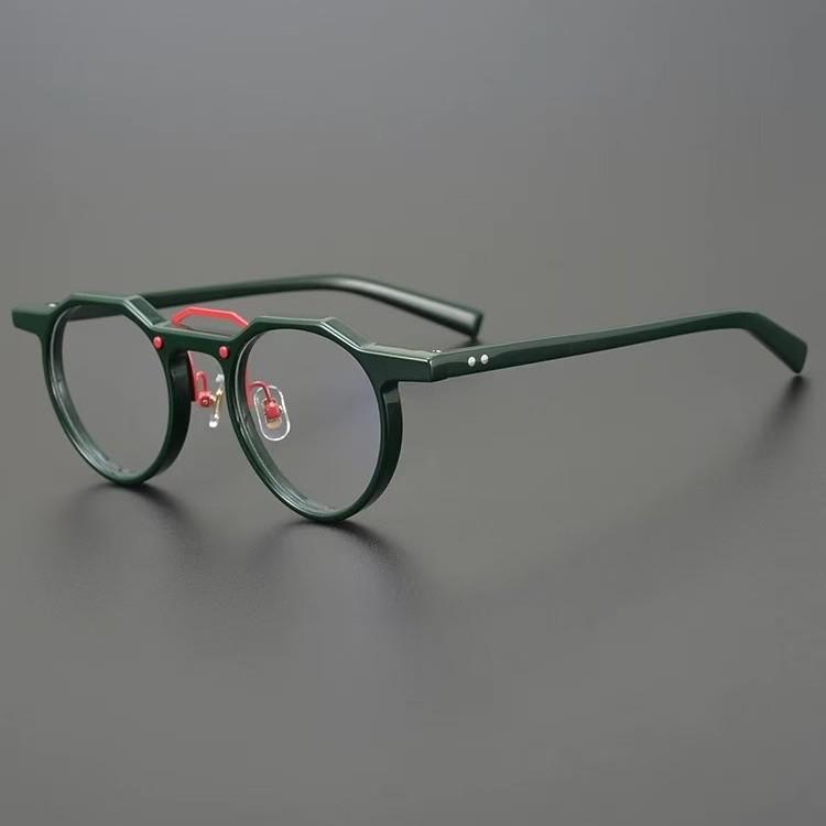 Handcrafted Irregular Green & Black Retro Wood Grain Eyeglass Frames with Prescription Lens Option