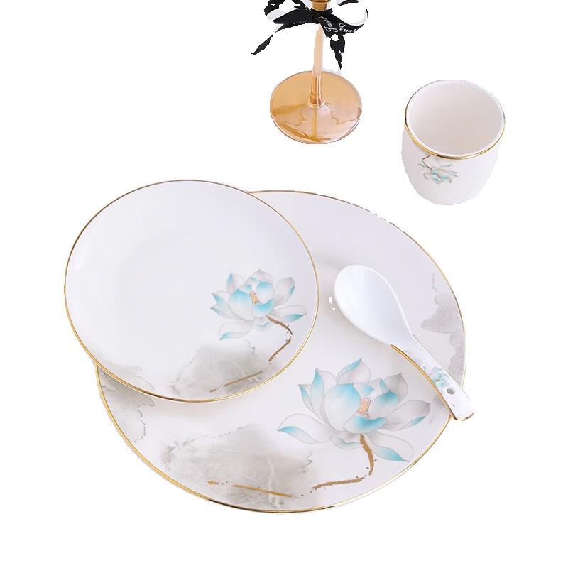 Nordic Ceramic Gold-Rimmed Lotus 4-Piece Teacup Set