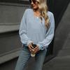 Fall Winter Women's Solid Color V Neck Loose Long Sleeve T-shirt Top Casual Daily Wear For Women