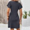 Women's Fashion Casual Dress V-neck Short Sleeve Chest Kink Pleated -Color Dress