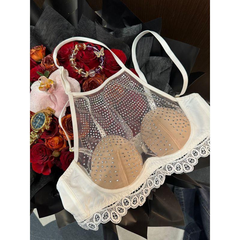 Outfitgirl Light Diamond Crop Top Short Vest Summer Sexy Style Halterneck Strap Crop Top Sling Net Red Intimates