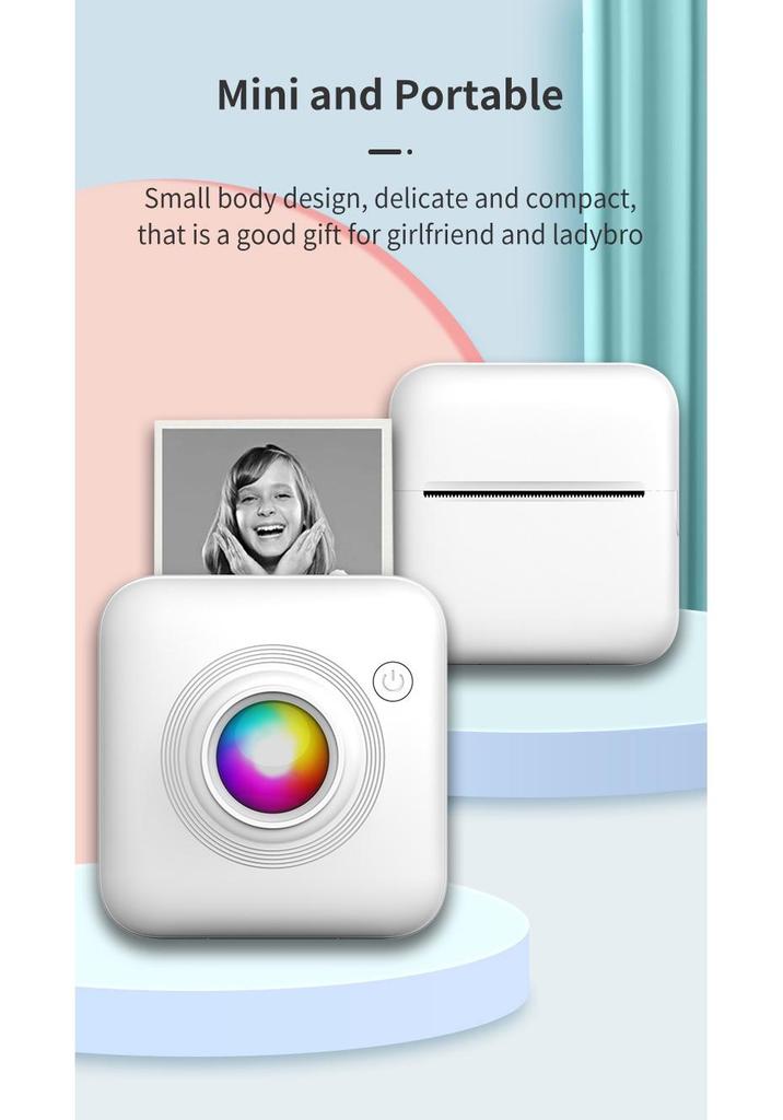 Mini Student Photo & Text Label Thermal Printer - No Ink, Bluetooth Compatible