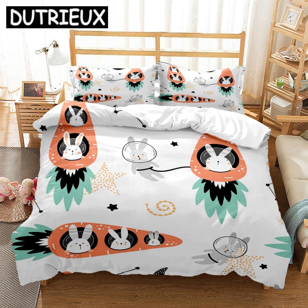 King/Double Size Hd Print Space Animals - Themed Bedding Set With Duvet Covers And Pillowcases For Children'S Beds