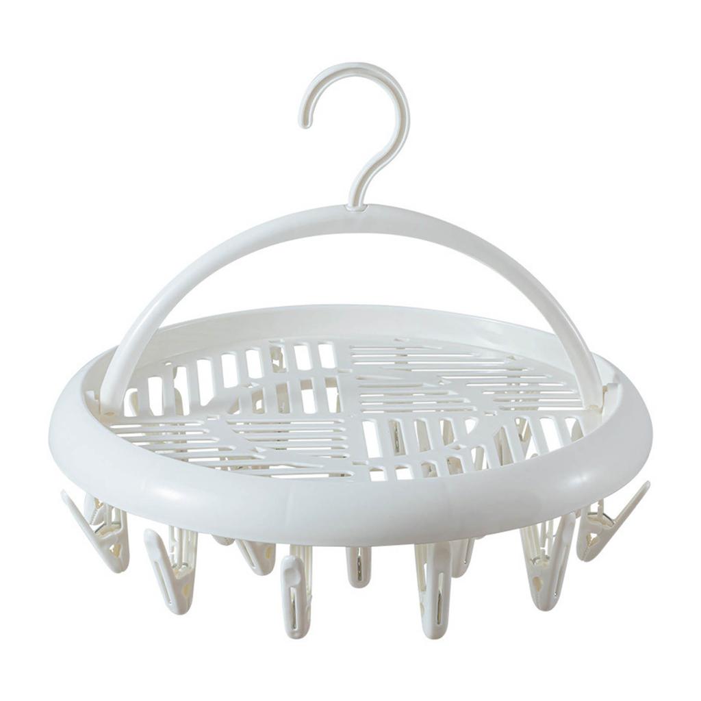 Round Drying Rack Clothes Hanger Plastic Round Laundry Hanger with Clips for Socks Underwear White