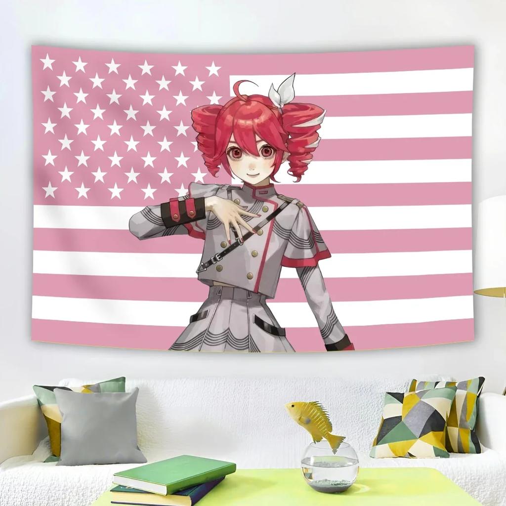 VIKAMA AnimeStyle Tapestry Unique Character American Flag Background Tapestry For Living Room Or Bedroom Decoration
