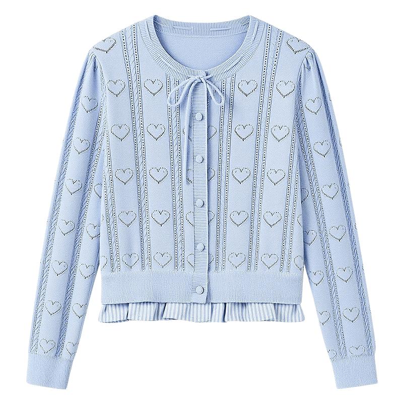 

Women s Striped Hem Cable Knit Cardigan M