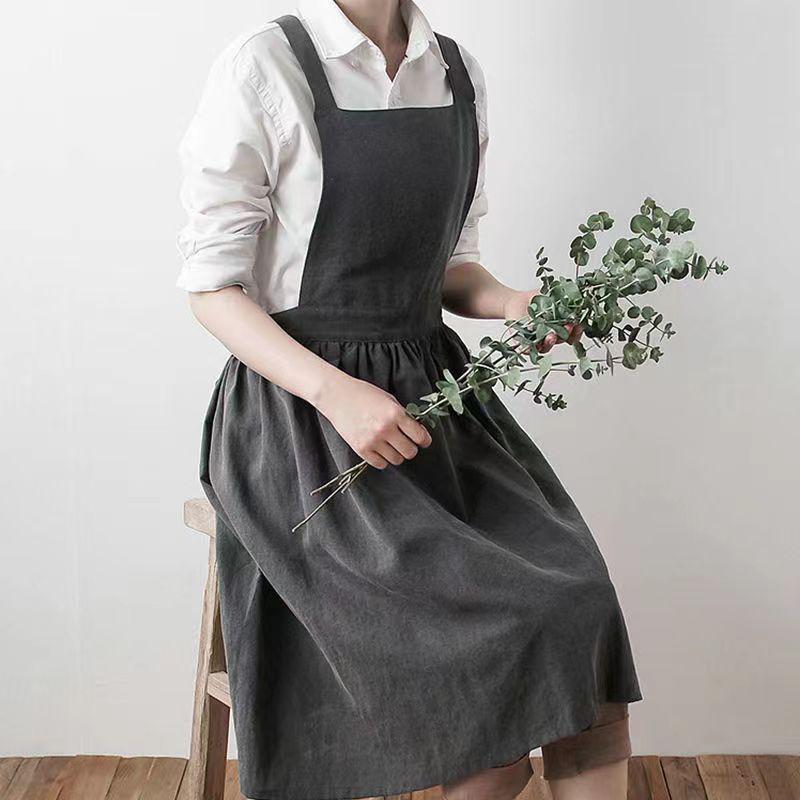 Floral Long-Sleeve Cotton Apron for Women - Japanese Style Cooking Cover-Up