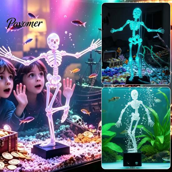 Straszne Akwarium Dekoracja Tańczący Szkielet, Pneumatyczna Ruchoma Figurka Kości do Akwarium, Unikalna Dekoracja Szkieletu na Halloween Wodoodporna