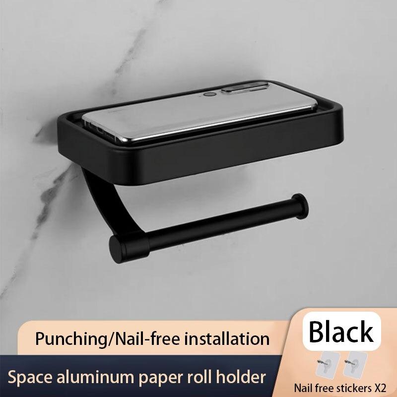 Nagelfreier grauer Toilettenpapierhalter Aluminium Wandmontierter Toilettenpapierrollenhalter Badezimmerzubehör WC Dekor Aufbewahrungsregal