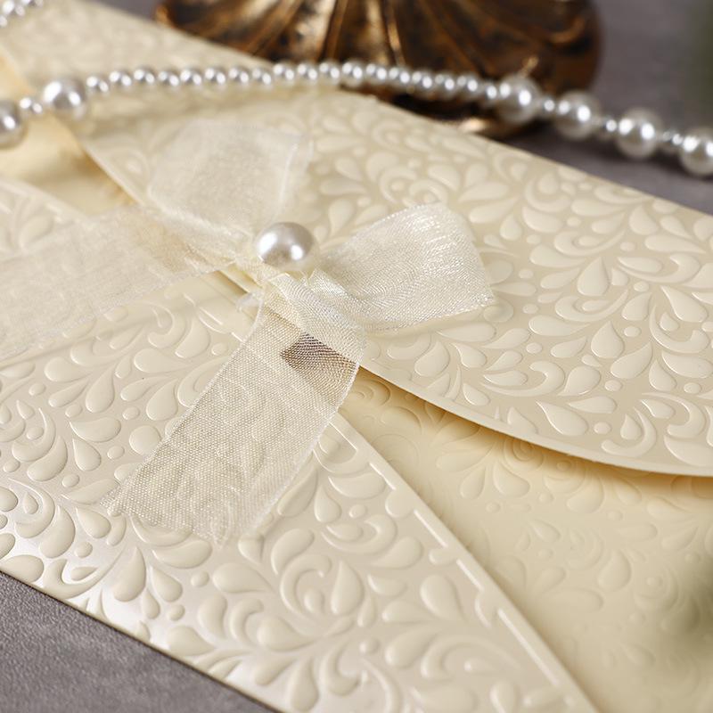 Thick Embossed Greeting Card Envelope with Bowknot Ribbon for Event Invitations