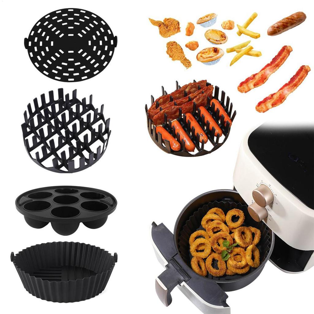 Silicone Air Fryer Liners 4 Pieces Liners for Air Fryer Basket Heat Resistant Non-Stick Tray for Baking Roasting Microwave Oven
