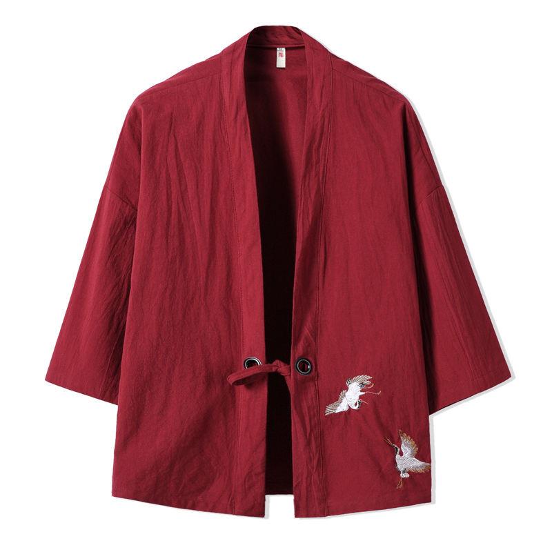 Men's Chinese Style Three-Quarter Sleeve Tang Suit Kimono Cardigan , Summer Loose Fit
