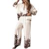 European & American Fashion Printed Cardigan and Wide-Leg Pants Set