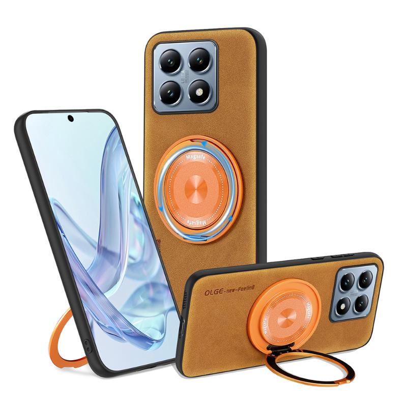 For Magsafe Magnetic 360 ° Rotat Metal Bracket Ring Leather Phone Case For Xiaomi 13T 14T Pro Redmi Note 13 10 11 12 14 Pro Plus
