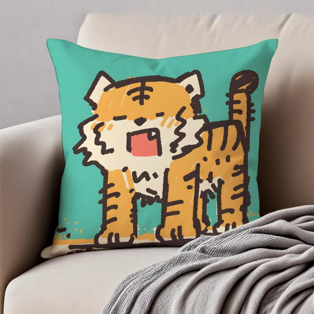 Countrystyle Adorable Animal Illustrations Cushion Cover Pillowcase Antidustmite Invisible Zipper Short Plush Sofa Cushion