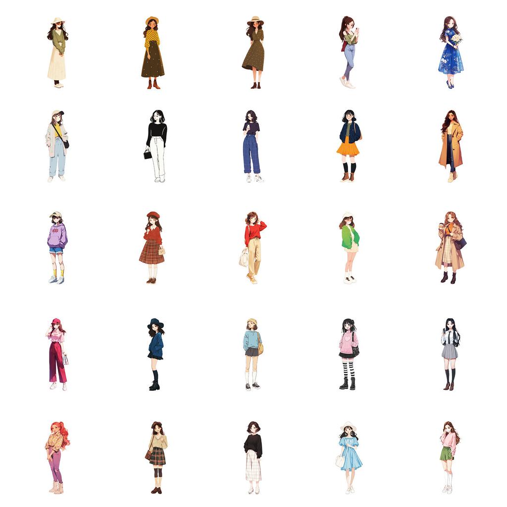 50 Pictures of Cute Girls' Various Outfit Stickers for Casual Ins Feng Forest Style Outfits Without Repeating Stickers