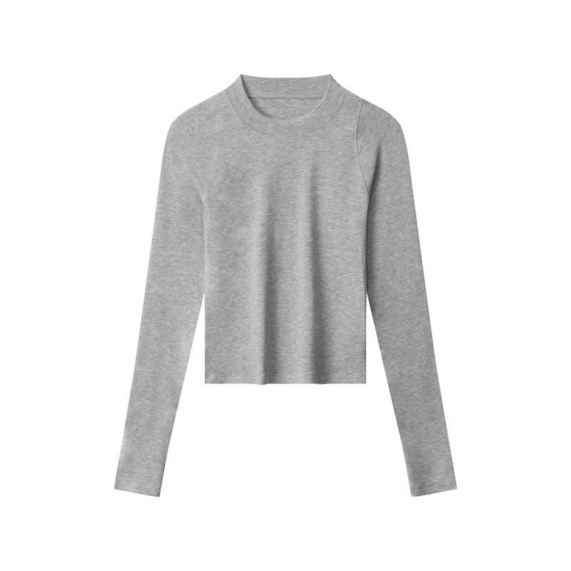 HeyHenry Womens Slim Fit Long Sleeve T-Shirt Solid Color Stand Collar Short Top Daily Wear