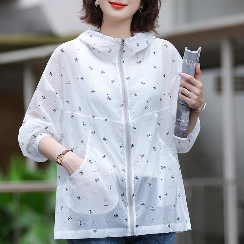 

Женская летняя ветровка больших размеров 4XL-8XL, одежда для защиты от солнца, повседневная ультратонкая куртка на молнии с капюшоном, женский ветрозащитный плащ 8XL белый