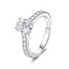 Luxurious Women's 925 Sterling Silver Ring with Oval Zirconia and High-Carbon Diamond Inlay.