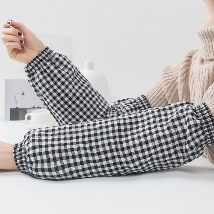 Strapazierfähige Baumwoll-Karo-Armstulpen für Herbst/Winter - Schmutzabweisend, Elastisch, Lockerer Sitz für Zuhause und Arbeitsschutz
