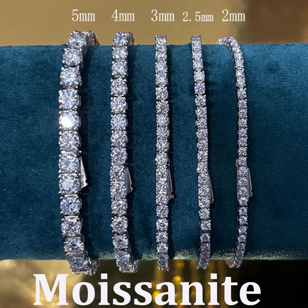 2/2.5/3/4/5mm Moissanite Tennis Bracelet 925 Silver Plated White Gold Bracelet for Women Man Sparkling Party Jewelry