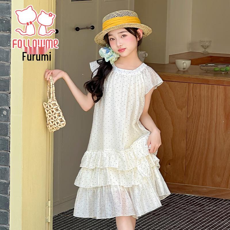 Fuloumi Girls Summer Sweet Flutter Sleeve Princess Dress 140
