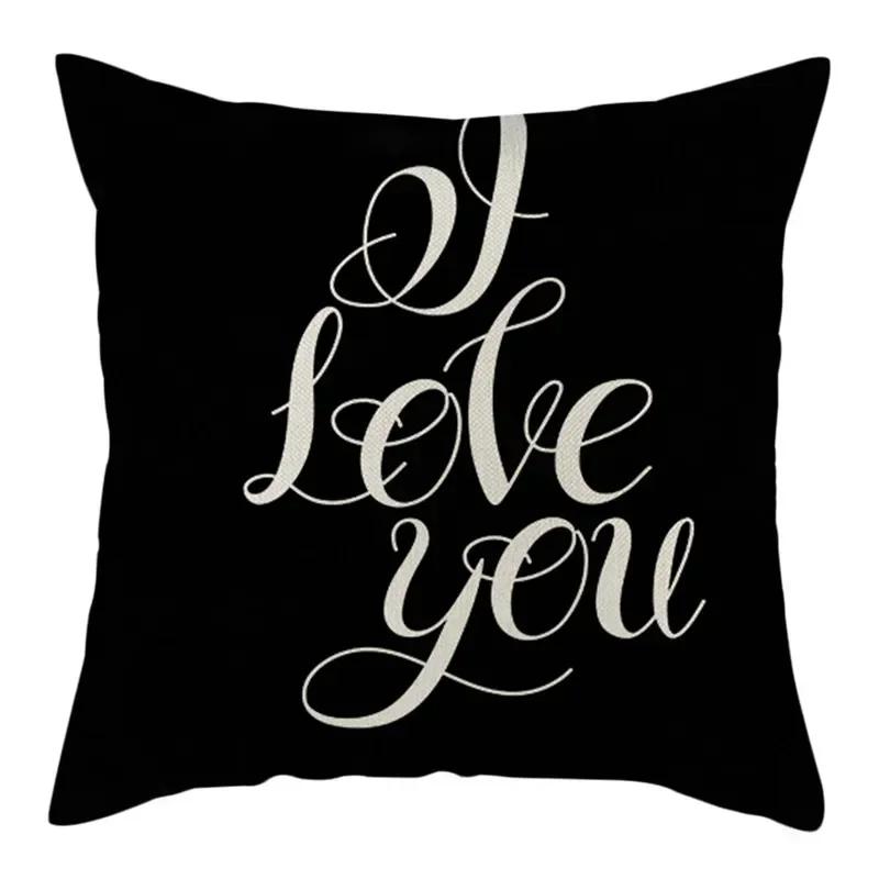 Black, White, Red, Romantic Words Double-Sided Printed Pillow Cover Short Plush Suitable Living Rooms Sofas Throw Cushion Cover