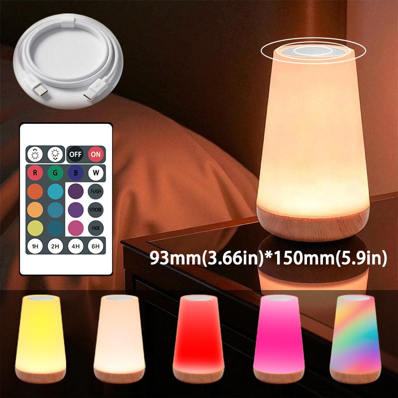 Table Lamp Bedside Light For Bedroom Color Modes Remote Control Touch Dimmable USB Rechargeable Portable Night Lamp