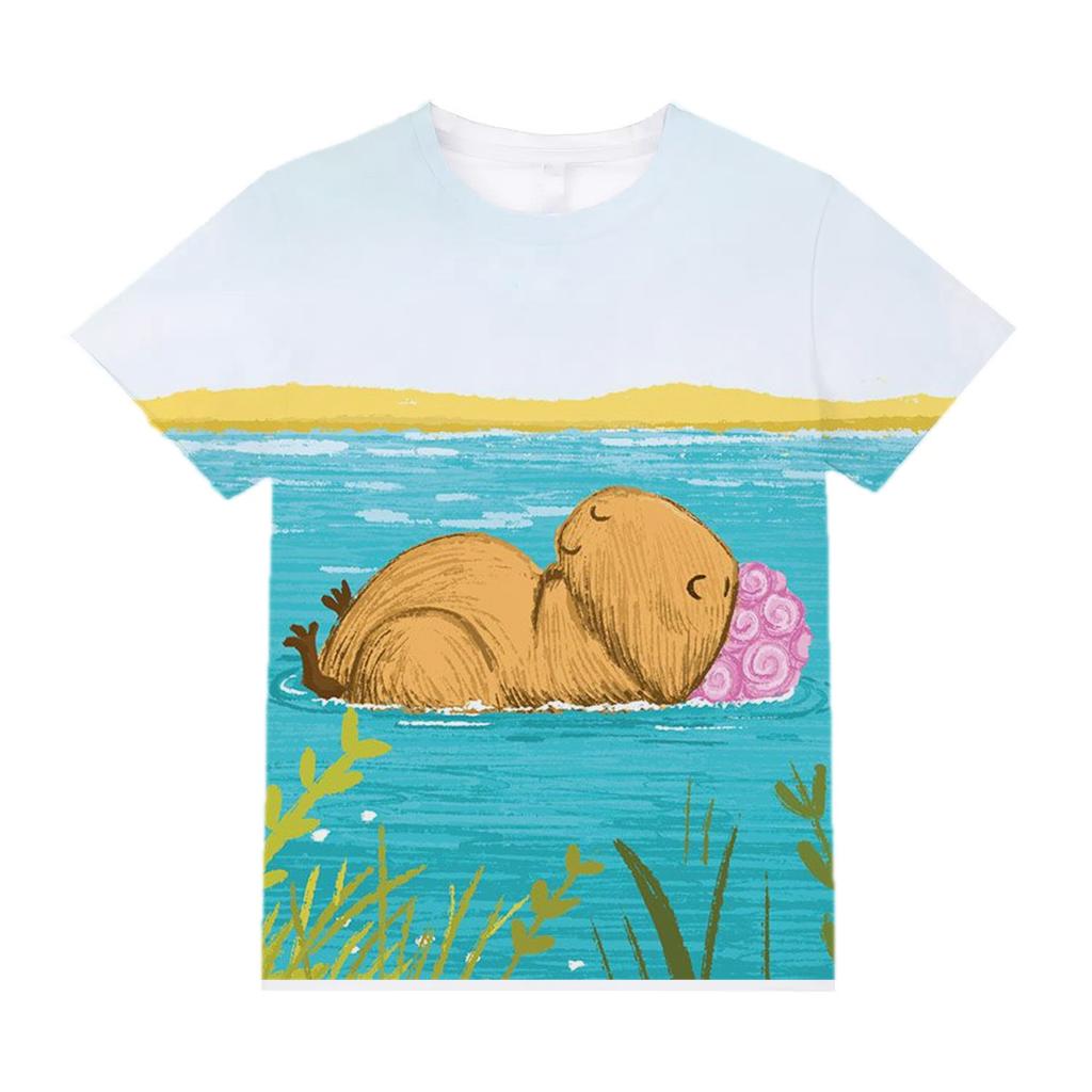 Lustiges Tier Capybara Grafik 3D-gedruckte T-Shirts Sommer Casual Rundhals Kurzarm Kinder Jungen und Mädchen Kinder Unisex T-Shirts