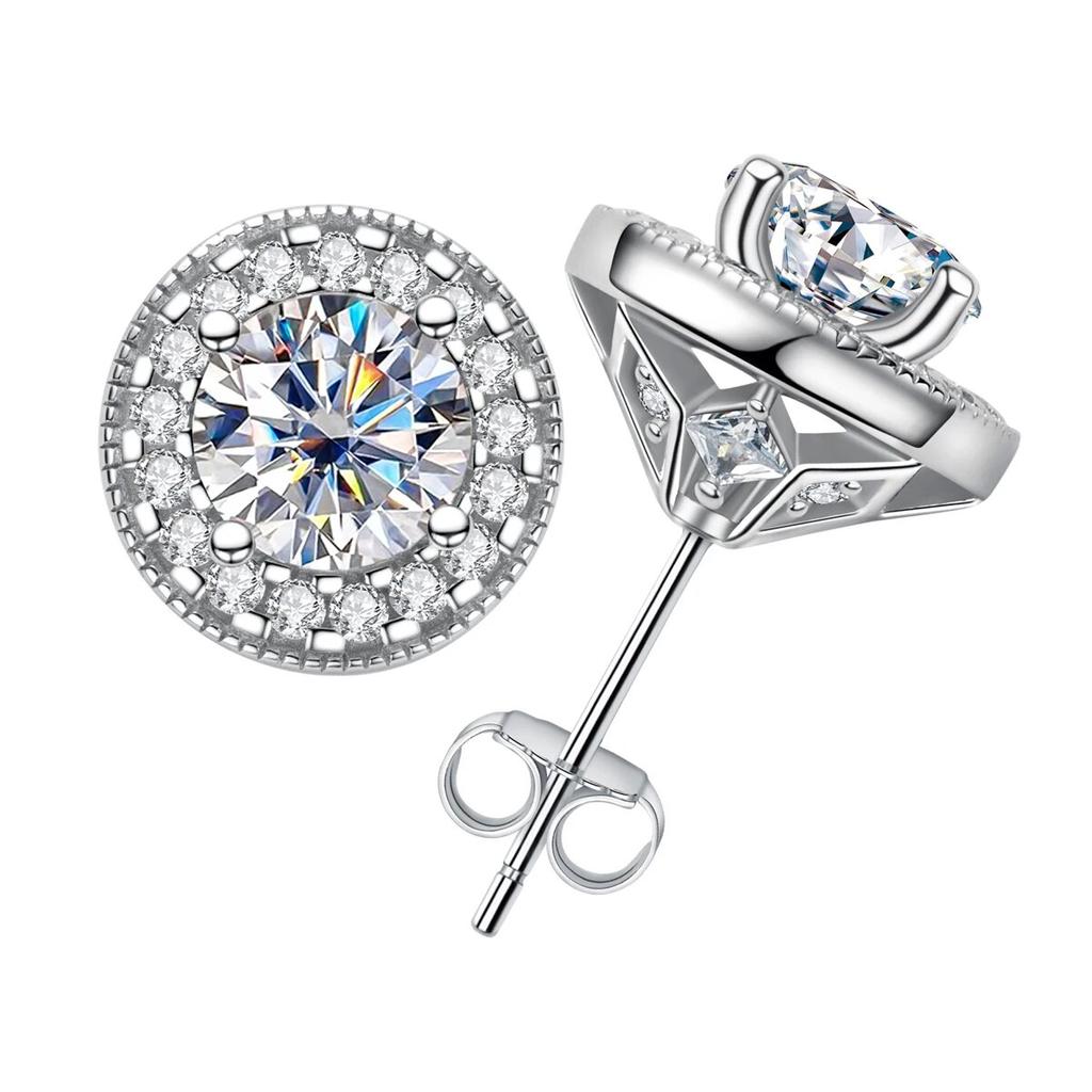 D Color 2.4cttw  Moissanite Diamond Vintage Stud Earrings For Women 18K Gold Plated 925 Sterling Silver Earrings