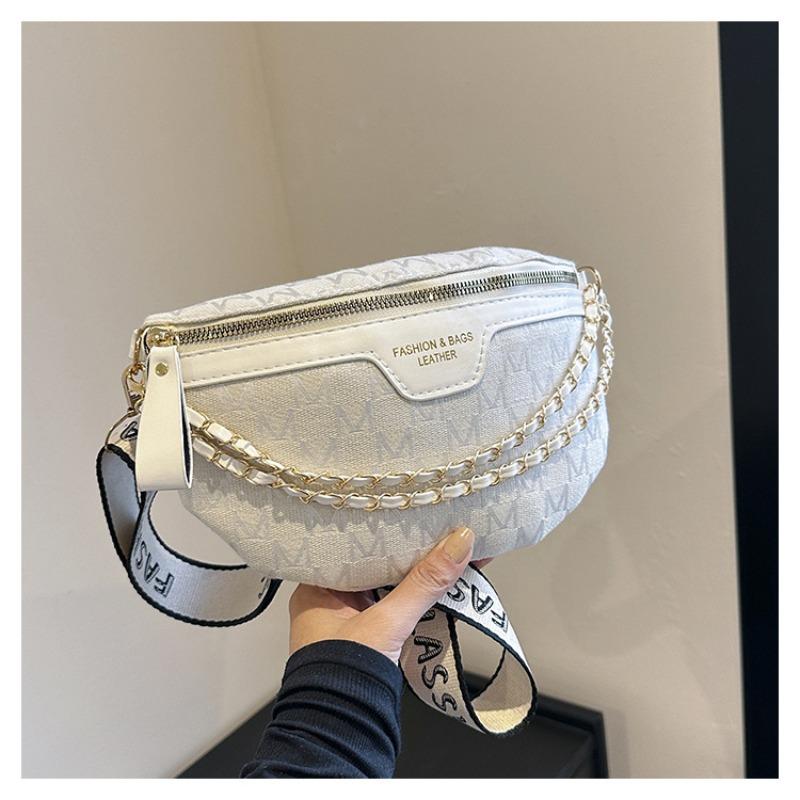Trendy Waist Bags, Chic Crossbody Chest Bag, Stylish Chain Letter Patterns & Adjustable Wide Straps, Perfect for Daily Outfits
