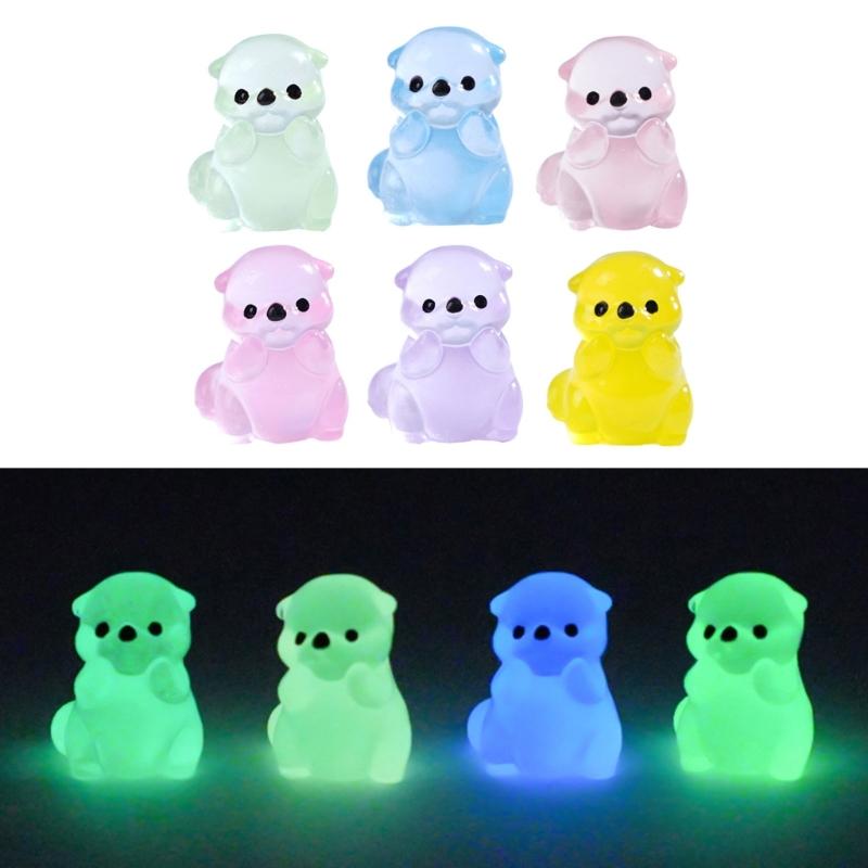 Leuchtet im Dunkeln Niedliche Otter-Figur Miniatur Harz Heimdeko Geschenk für Schlafzimmer Büro Tischplatte Gartenlandschaft