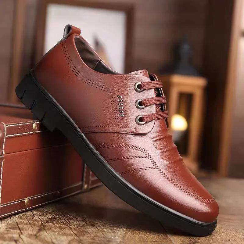 Men's Leather Shoes Autumn New Business Formal Shoes Lace Up Casual Leather Shoes Breathable Soft Sole Non Slip Leather Shoes