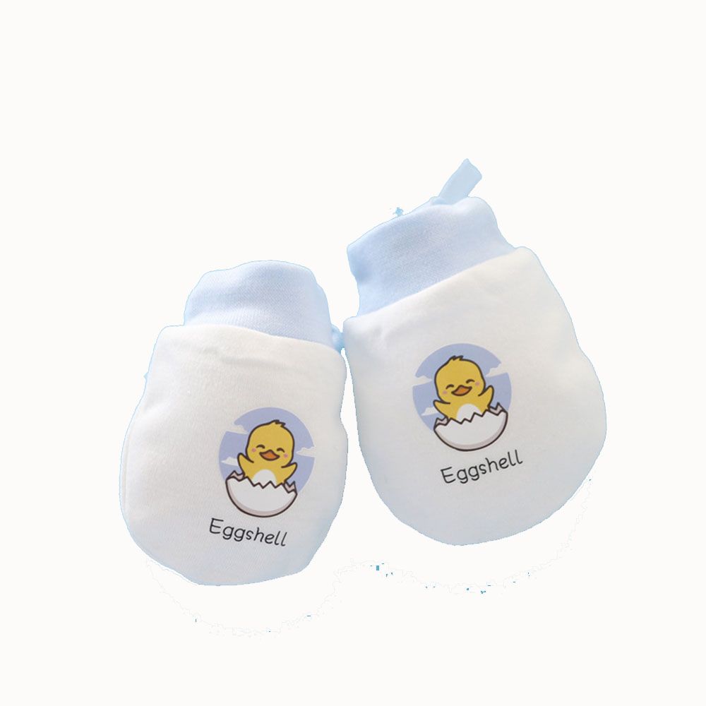

Baby Care Cartoon Pure Cotton Baby Infant Anti Scratch Mittens Drawstring Gloves Blue Eggshell