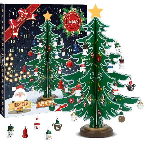 LIHAO Christmas Advent Calendar, 24 Days Tabletop Christmas Tree Countdown Calendar with 24PCS Ornaments for Boys Girls Kids Party Favors, Classroom