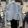 Chaqueta vaquera de estilo retro con cuello alto para mujer, chaqueta vaquera corta, ajustada y cruzada, de talla grande
