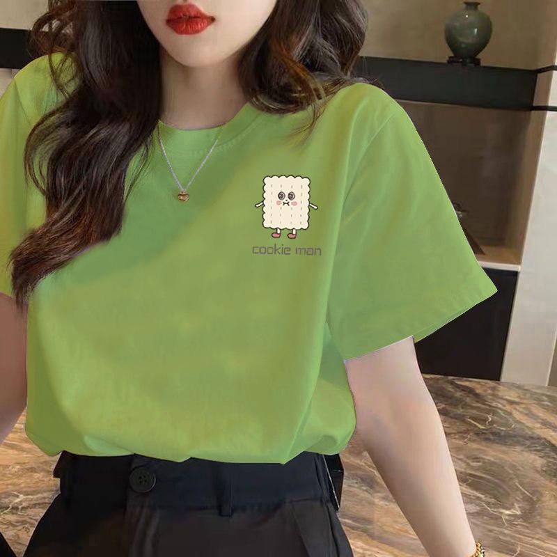 HNXC White Short-sleeved T-shirt for Women, Summer Loose Printed T-shirt for Ladies