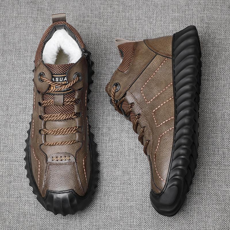

2025 winter new men s cotton shoes warm wool casual leather shoes high top velvet Northeast men s outdoor men s shoes 44