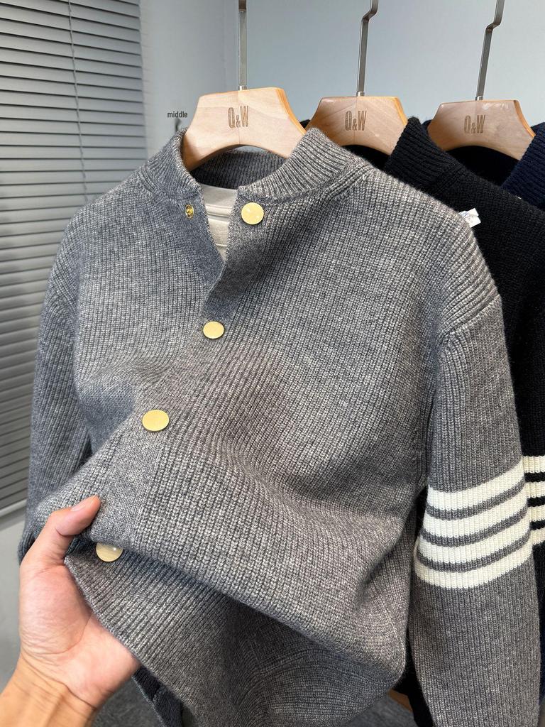 2025 Men's Autumn/Winter Korean Style Thick Baseball Collar Knit Cardigan Jacket