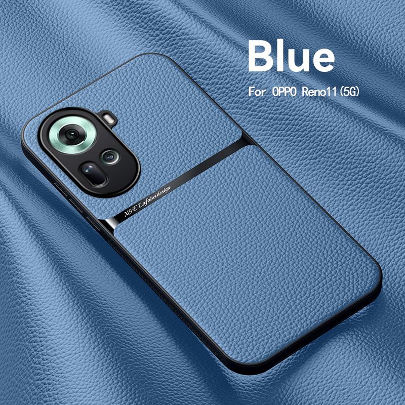 For OPPO Reno 11 5G Case Leather Car Magnetic Holder Back Cover For OPPO Reno11 5G CPH2599 Soft Frame Silicone Shockproof Coque