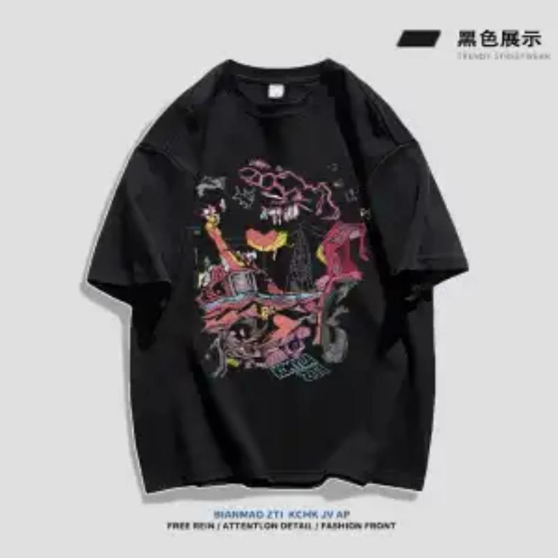

Men s Graffiti Print Crew Neck Short Sleeve Oversized Casual T Shirt S чёрный